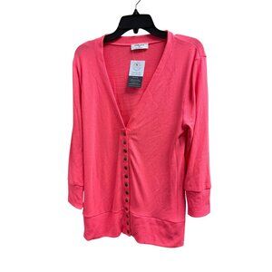 Zenana Womens Coral Pink Button-Front Cardigan XL Lightweight Knit Sweater